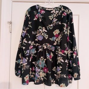 Final price LOFT black floral blouse size 16